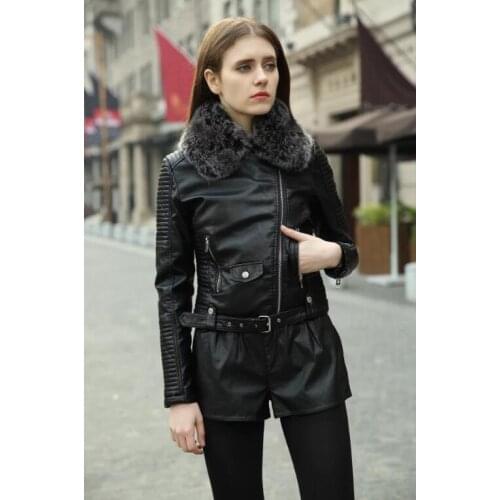 Lanxirui Fashion Fur Collar Basic Jacket Coat Outerwear Coat Black Faux Leather Coat Pu Leather Jacket Women