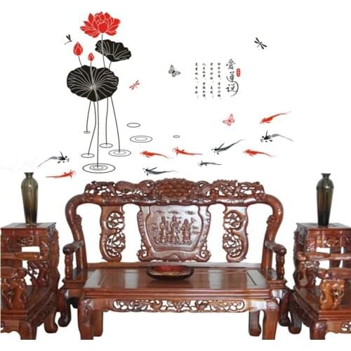 Can Remove The Sitting Room The Bedroom Setting Ink Painting Lotus Decoration Can Remove 2021