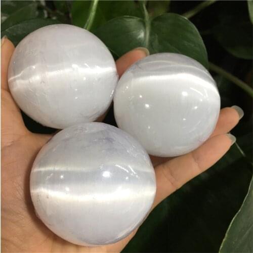 Natural White Selenite Flash Crystal Sphere Stone Gemstone Yoga Meditation Healing Original Gypsum Massager