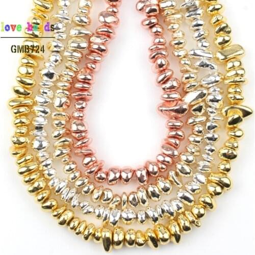 Natural stone Rose Gold Silver Color Hematite Irregular Beads for Beaded Bracelet Jewelry Making 4-7mm