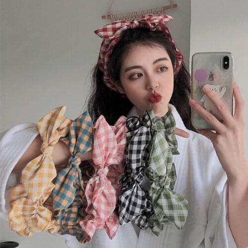 Rabbit Ear Knot Turban Elastic Headband Hair Accessories Women Wrap Plaid Fabric Hair Band Girls Lady Striped Headwear