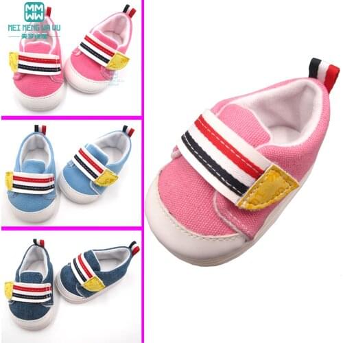 7cm Toy baby shoes for 43 cm new born dolls and american doll Sports shoes casual flats Pink, denim blue, blue