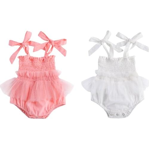 Newborn Baby Girl Clothes Lace Sleeveless Romper Summer Cute Ruffles One-Pieces Lace Up Jumpsuit