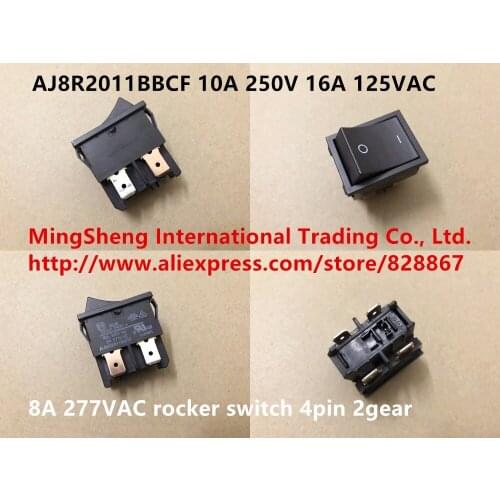 Original new 100% AJ8R2011BBCF 10A 250V 16A 125VAC 8A 277VAC rocker switch 4pin 2gear