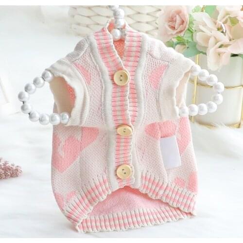 Autumn Clothes for Dogs LOVE Dog Sweater Cardigan Dog Jumper Buttons Closure Puppy Clothes