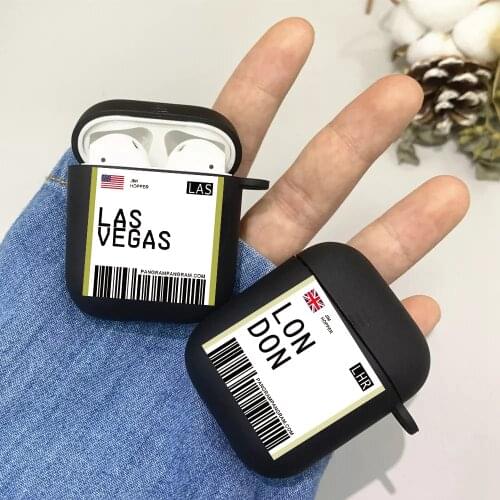 Travel City Tickets Relief Boarding Pass Headphone Case For Apple AirPods 1 2 Shockproof Protection Wireless Earphone Box Cover
