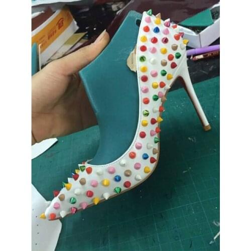 Rivets white pumps for women shoes female wedding shoes 12cm high heel spring autumn 10cm plus size 45 MD006 CHENSIR9