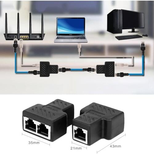 Elisona 1 to 2 Way LAN Ethernet Network Cable Splitter Adapter RJ45 Female Splitter Socket Connector Adapter For Laptop