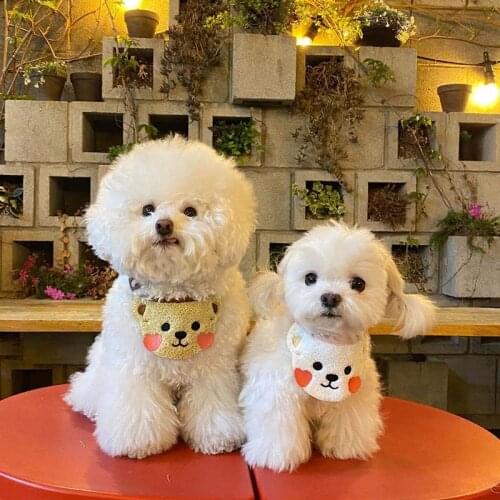 INS wind Korean love blush bear dog bib pet saliva towel cat dog embroidered bib