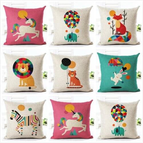 Creative Animal Printing Cushion Cover Cotton Linen Cute Cartoon Pillow Case Sofa Decorative Pillowcase Home Decoration almohada
