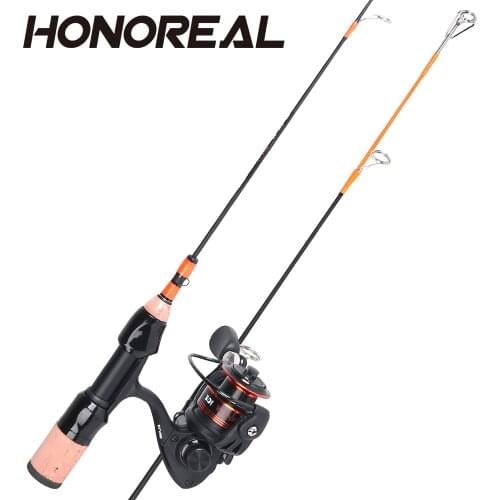 HONOREAL fishing pole 52.5cm Carbon ice Telescopic fishing rod Combo kit Fishing Rod with 8+1BB Reel size1000 Fishing Tackle Set