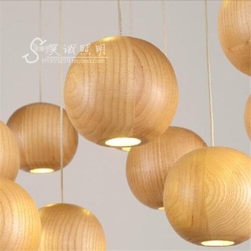 Japan Vintage Oak Wood Ball led pendant light Retro lamp wire G4 Cord Hanging light fixture for bar Restaurant Bedroom