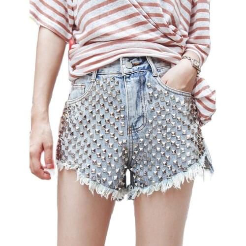 Womens Summer 2022 New High Waist Rivet Tassel Cowboy Denim Shorts Personalized Jeans