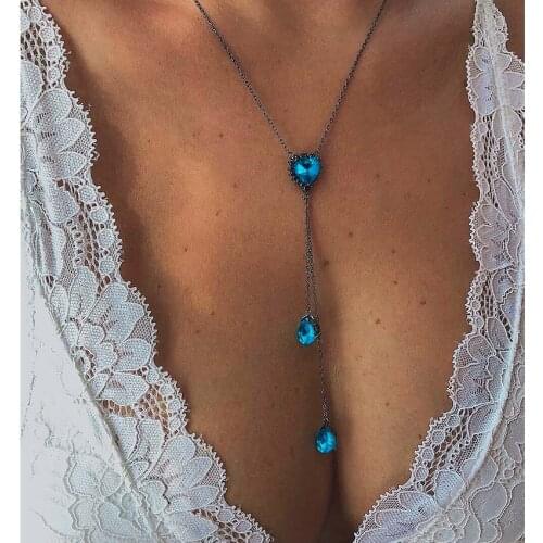 2018 new boho love Heart blue crystal Women Choker Necklace chocker Jewelry collana Bijoux Femme Joyas mujer Collier ras du cou