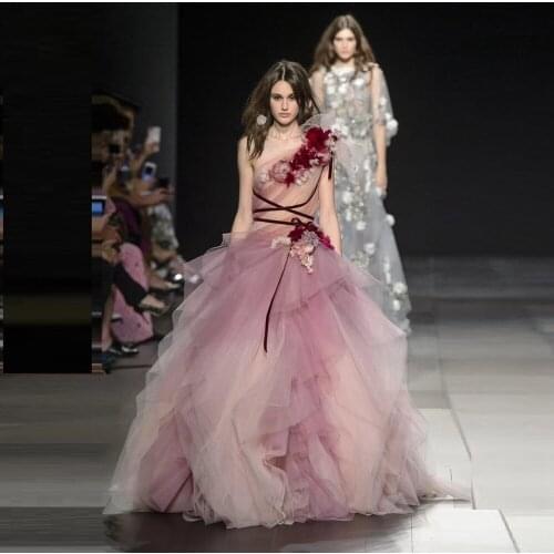 2020 New rrival Elegant Celebrity Evening Party Women Dress Luxury One Shoulder Pink Tie-dyed Flower Long Maxi Vestidos платье