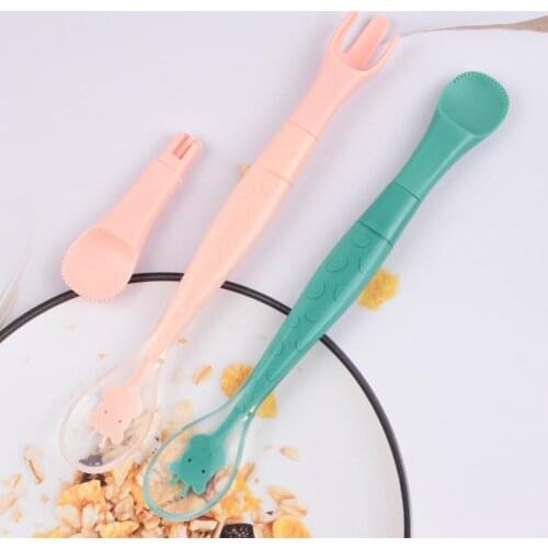 1 Set Silicone Food Spoon Elastic Heat-resistant Food Grade No Odor Baby Spoon for Home
