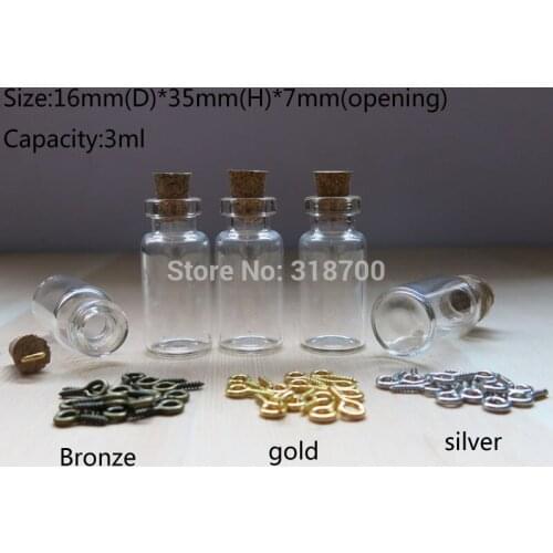 100 X 3ml Small Glass Bottle with Eye Hook,Mini Corked Bottle,0.5ml,0.6ml,1.5ml,2ml,2.5ml3ml is available