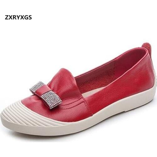 100% Natural Genuine Leather Exquisite Bow Rhinestones Shoes Women Fashion Shoes Flat Sneakers Soft Sole Comfort Casual Shoes