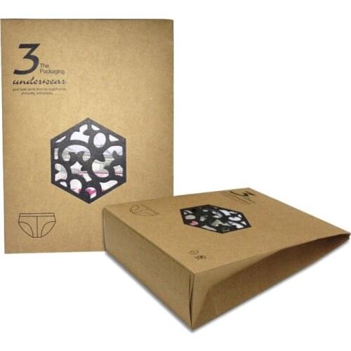 100Pcs/Lot 15*20.5cm Brown Retro Kraft Paper Underwear Party Bag Packaging Underpants Undergarment Bags Box Stand Up Hollow Out