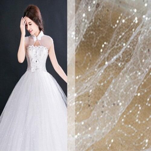 130 cm Wide Embroidery Sequin Mesh Fabric For Wedding Event Dress Party Decoration DIY Material Many Colors Available