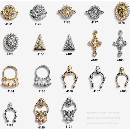 20pcs/lot 3D Alloy Gold Silver Round Ring Punk Rivets Studs Pearl Metal Manicure Nail Art Accessories DIY Nail Decoration Charms