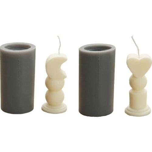 3D Moon Heart Truncheon Silicone Candle Mold DIY Handmade Cylinder Soap Cake Baking Fondant Lotion Bar Mould for Art Craft