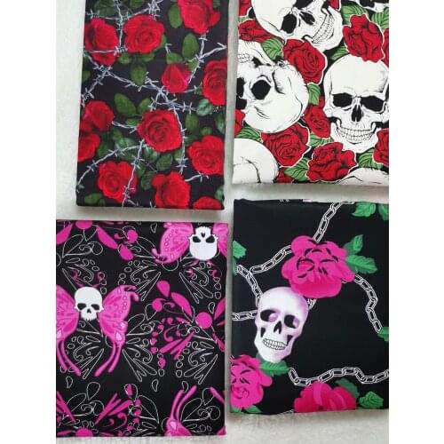 Butterfly Skull Rose Pink Flower Cotton Fabric Satin Darkly Chain Patchwork Print Quilting Sewing Material Textile Tissue