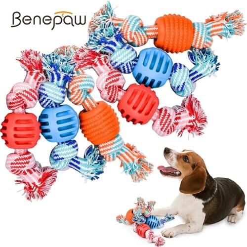Benepaw Durable Dog Chew Toys For Puppies Teething Quality Eco-friendly Pet Rope Toy Rubber Ball Relieves Stress Energy Releaser