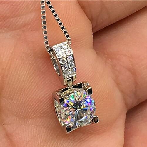 10K White Gold Women Pendants Necklaces Moissanite Diamond 0.5 1 2 3 4 5 Carat Round Wedding Anniversary Engagement Party Gift