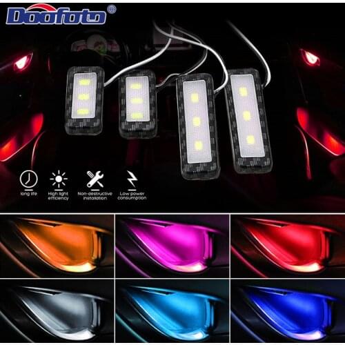 4PCS Car Decoration Light Interior Atmosphere Light Auto Armrest Decorative Lamp High Brightness LED 6 color For Universal Car