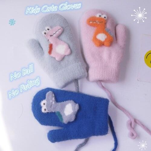 Winter 0-3 Years Old Kids Full Finger Dinosaur Gloves Children Cartoon Warm Soft Knitted Mittens Girls Boys Play Outdoor Sports