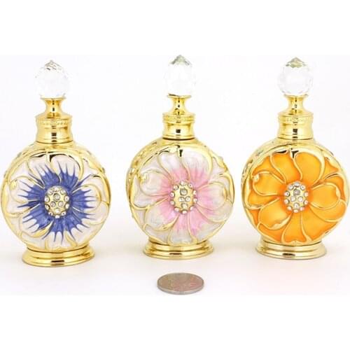 12ml Desert Flower Dropper Bottle for Essential Oils Glass Alloy Refillable Perfume Bottles Portable Ornaments Empty Containers
