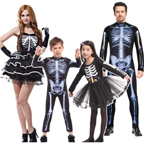 Halloween Adult Children Costumes Masquerade For Men and Women Skull Skeleton Ghost Party Clothes Horror Bodysuit