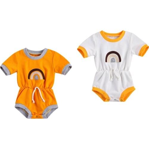 2021 Newborn Baby Girls Summer Clothes Romper 0-24M Girls Cartoon Rainbow Embroidery Short Sleeve Jumpsuit Outfits Baby Boy Set