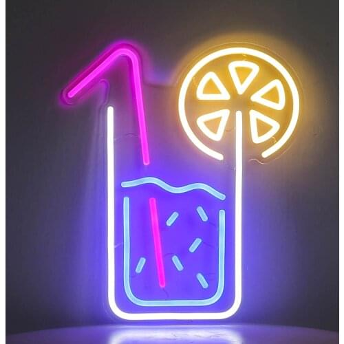 Neon JUICE LEMON Lights Flex Neon Sign Drinks Lemonade Glass Wall Neon Light for Beer Bar Pub Club Store Restaurant KTV Decor