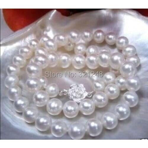 New fashion free shipping charming 8-9mm White Akoya Cultured Pearl Necklace 17" BV26