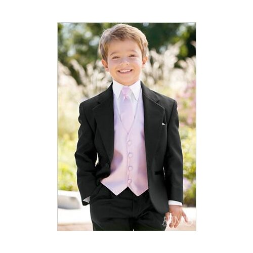 TPSAADE 3 Pieces One Button Boy Tuxedos Notch Lapel Children Suit Black Kid Ring Wedding Prom Suits (Jacket+Pants+Tie+Vest)