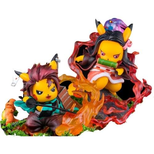 NEW Pikachu Cosplay Venom Carnage Model Anime figure Q version Demon Slayer Agatsuma Zenitsu Hashibira Inosuke Figures Toys Gift