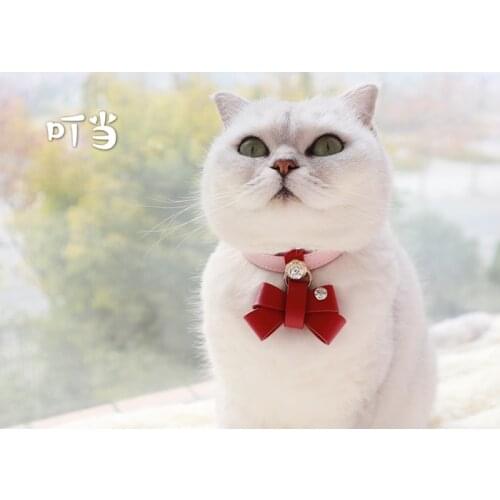 New Cat Collar Dog Collar Luxury Bowtie Diamond Personalized Pet Collar Necklace Genuiner Leather Small Dog Collar Gift Packing