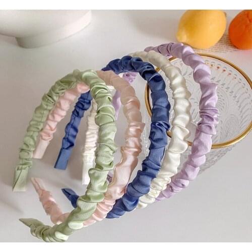 Pleated Fabric Hair Hoop Sweet Hair Card Fairy Tiara Satin Candy Colored Headband Hair Accessories
