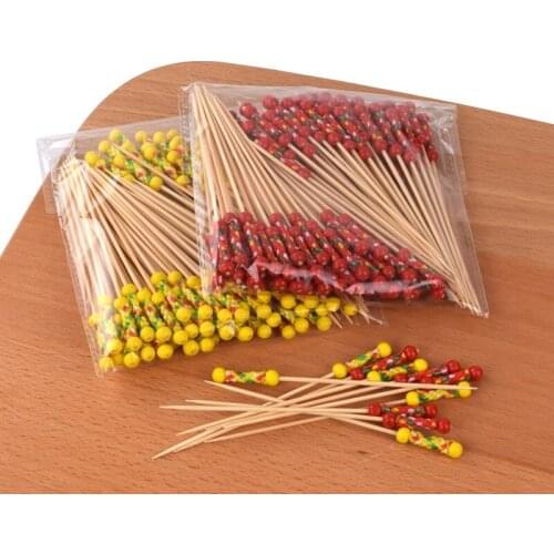XUNZHE 100pcs/bag 12cm Double Beaded Bamboo Fruits Fork Vegetable Fruit Snack Dessert Cocktail A one-time Forks