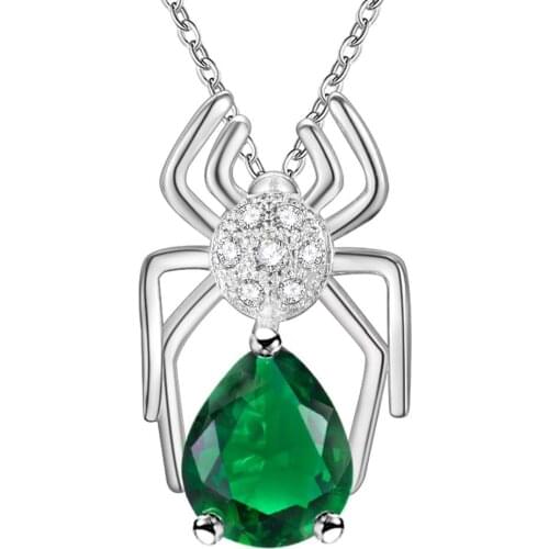 Wholesale Silver Plated Charm Jewelrys Necklace,free Shipping Fashion Fashion Jewelry Pendant Spider Inlaid Green Stone AN710
