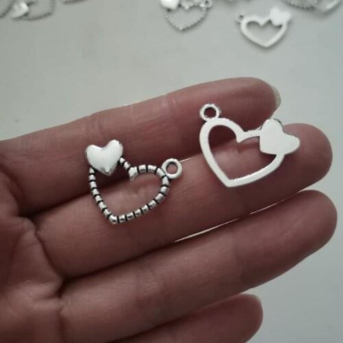 Alloy Antique Silver Double Heart Charm Pendant Fit Bracelet Necklace DIY Metal Jewelry Making