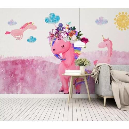 Custom photo 3D Nordic modern minimalist hand-painted pink unicorn children room bedroom living room background wall