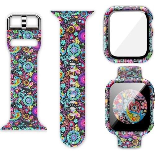 Strap Silicone Printed Band + Case for Apple Watch Series 6 5 4 3 2 1 Leopard Bracelet for iwatch SE 40MM 44MM 38MM 42MM bands