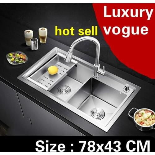 Free shipping Apartment kitchen manual sink double groove vogue luxury 304 stainless steel high quality hot sell 780x430 MM