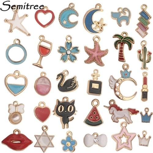 Semitree 30pcs Mixed Style Moon Star Heart Earrings Charms Necklace Pendant Oil Drop DIY Jewelry Making Findings Crafts Supplies