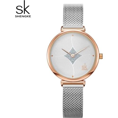 Shengke Women Watches Top Luxury Brand Quartz Stainless Steep Mesh Strap Unique Design Dial Waterproof Wristwatches relogio