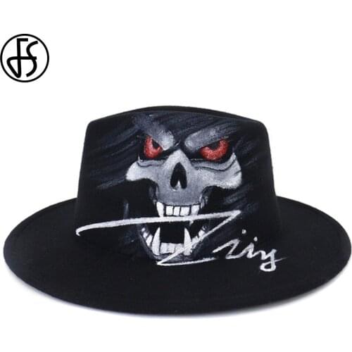 FS Black Animal Print Wide Brim Wedding Church Derby Pillbox Hat Panama Felt Fedoras Hats For Men Women British Style Jazz Cap