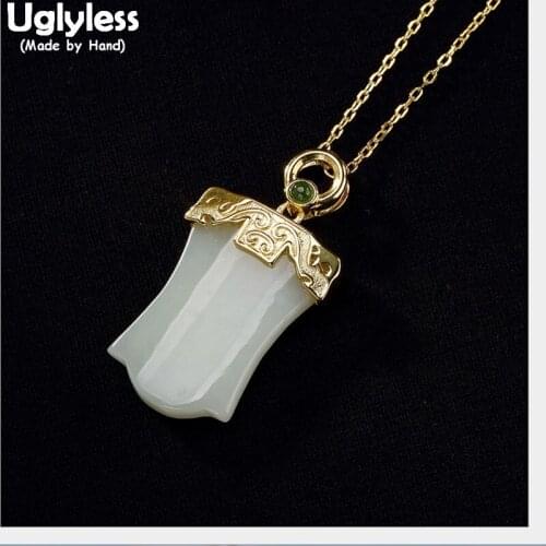 Uglyless 100% Real Solid 925 Sterling Silver Handmade Irregular Square Pendants for Women Gold Plated Fine Jewelry Gems Necklace